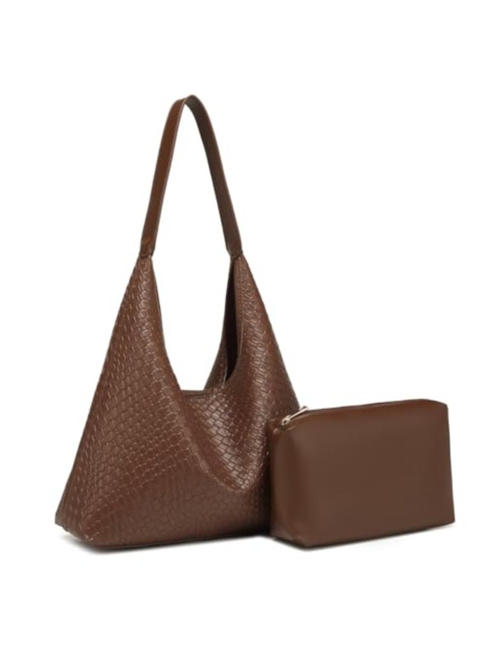 Woven Faux Leather Tote Bag with Cosmetic Bag